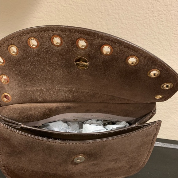 Kate Spade Boulder Lane Suede Maggy Saddle Eyelet Brown Crossbody Bag NWOT - Picture 9 of 11